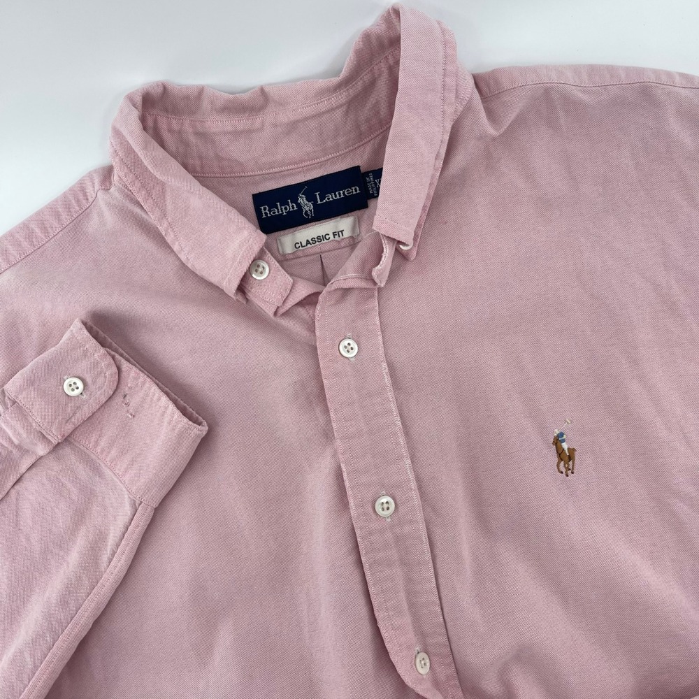 Ralph Lauren Classic Fit Button Down Long Sleeve Shirt Mens XL Pink Pony Logo